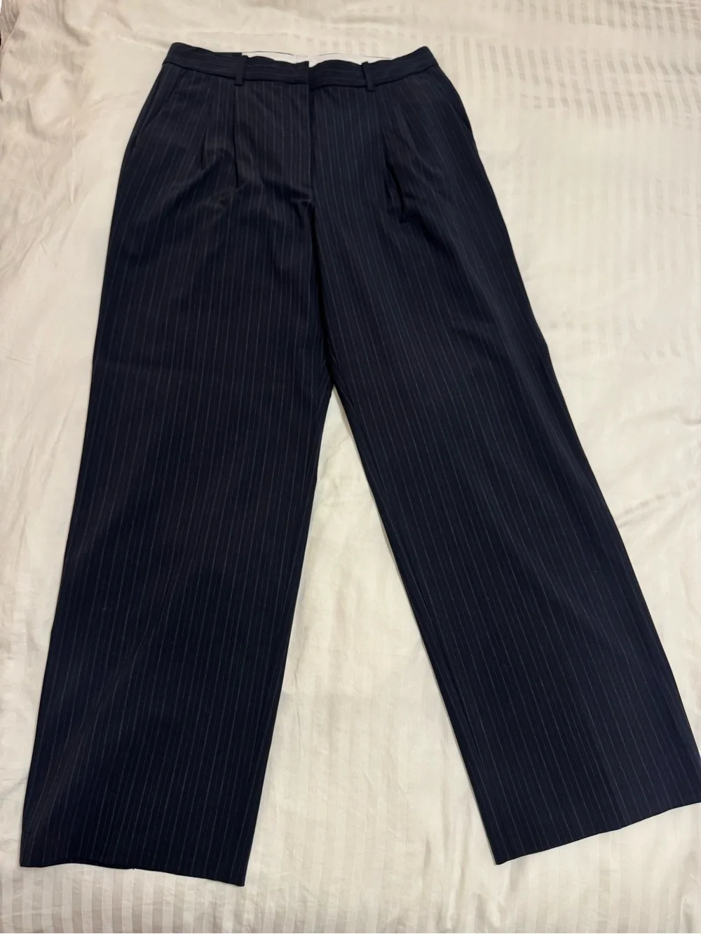 Aritzia The Effortless Pant in Black with Light Pinstripes